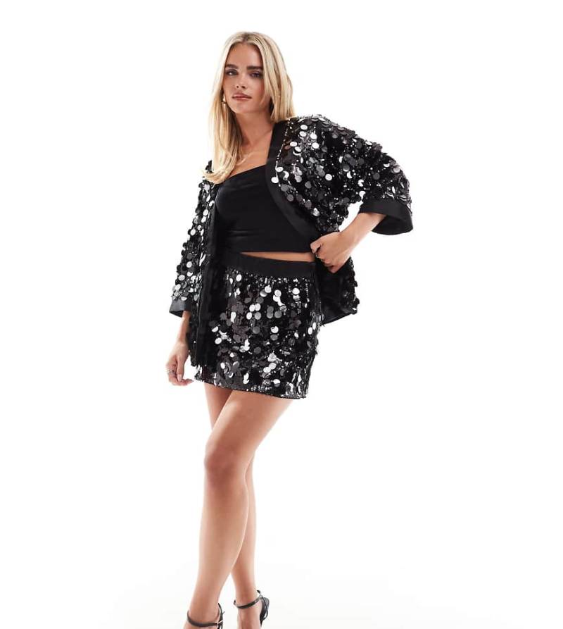 ASOS DESIGN Petite - Disco - Eleganter Pailletten-Minirock in Schwarz, Kombiteil-Silber von ASOS Petite