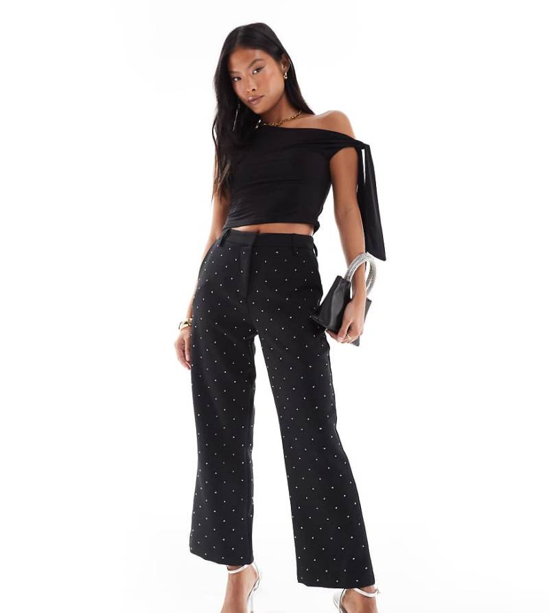 ASOS DESIGN Petite - Elegante, knöchellange Hose in Schwarz mit Strassbesatz ASOS DESIGN Petite - Elegante, knöchellange Hose in Schwarz mit Strassbesatz von ASOS Petite