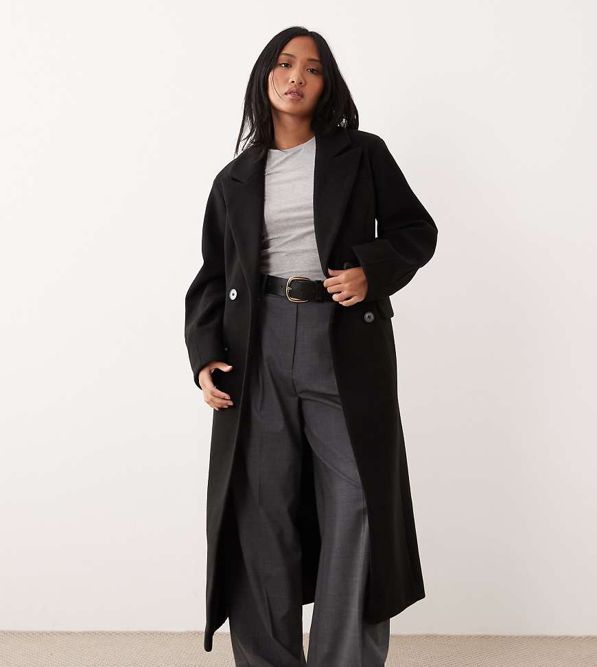 ASOS DESIGN Petite - Eleganter, figurbetonter Longline-Mantel in Schwarz von ASOS Petite