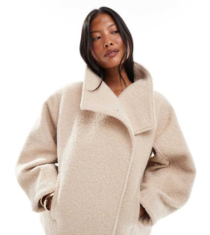 ASOS DESIGN Petite - Gemütliche Oversize-Jacke in Haferbeige mit Stehkragen-Grau von ASOS Petite