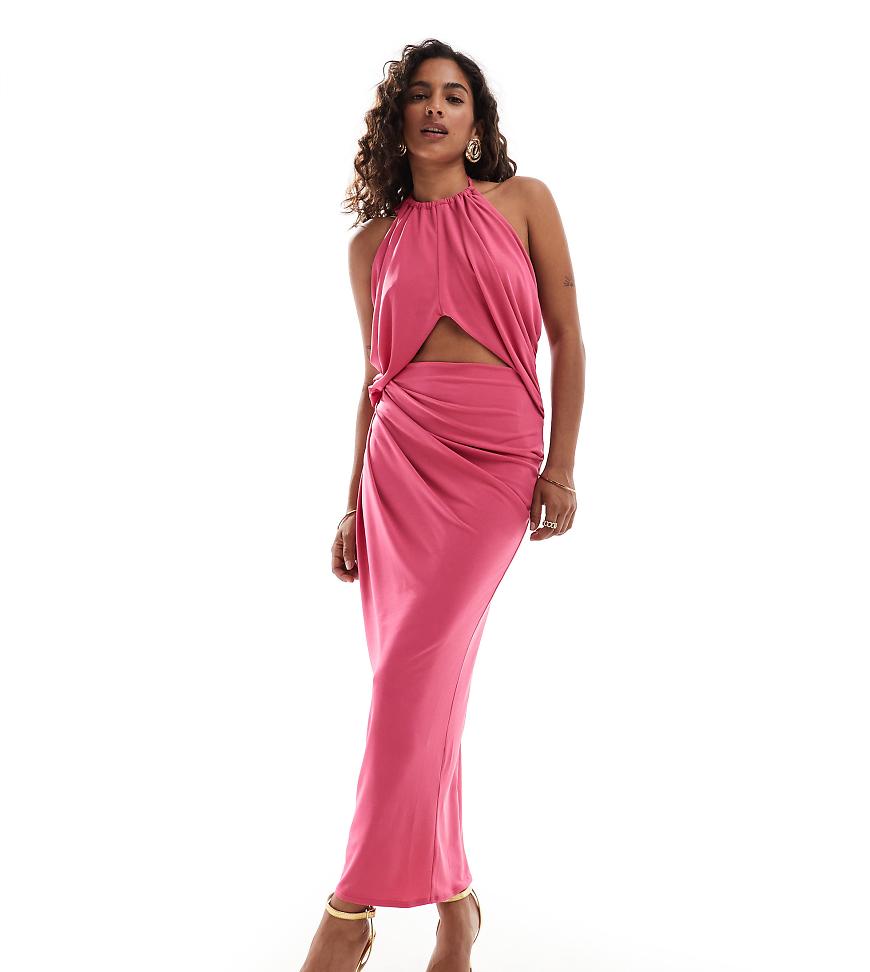 ASOS DESIGN Petite - Gerafftes Neckholder-Midikleid in Hot Pink mit zentriertem Zierausschnitt-Keine Farbe ASOS DESIGN Petite - Gerafftes Neckholder-Midikleid in Hot Pink mit zentriertem Zierausschnitt-Keine Farbe von ASOS Petite