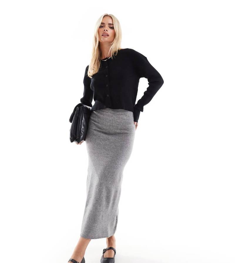 ASOS DESIGN Petite - Gestrickter Midirock in Grau von ASOS Petite