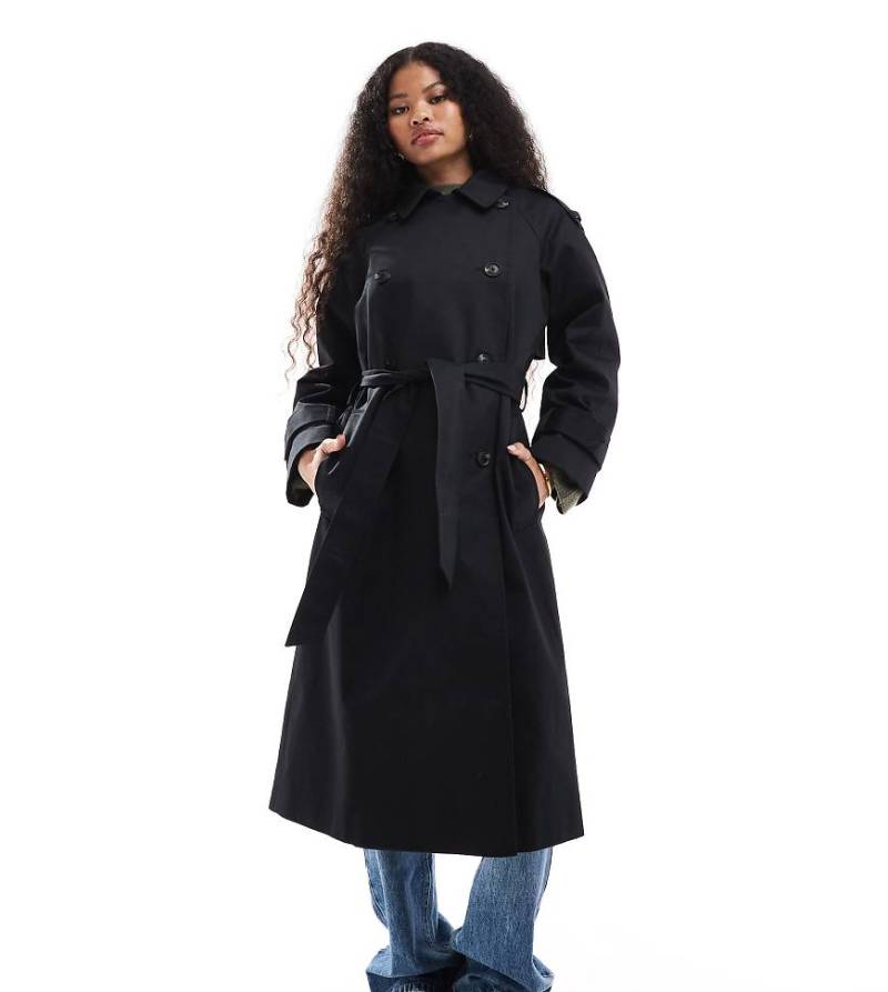 ASOS DESIGN Petite - Lang geschnittener Trenchcoat in Schwarz von ASOS Petite