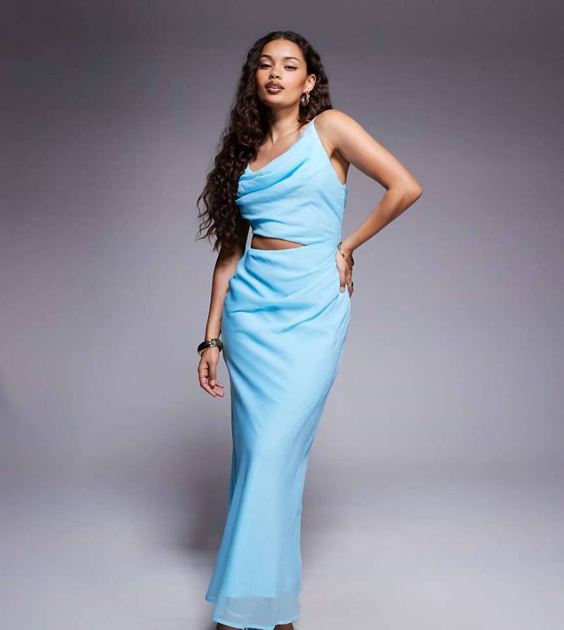 ASOS DESIGN Petite - Maxikleid in Aquamarinblau mit asymmetrischer Drapierung und zweiteiliger Optik von ASOS Petite