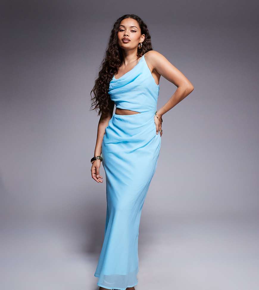 ASOS DESIGN Petite - Maxikleid in Aquamarinblau mit asymmetrischer Drapierung und zweiteiliger Optik von ASOS Petite