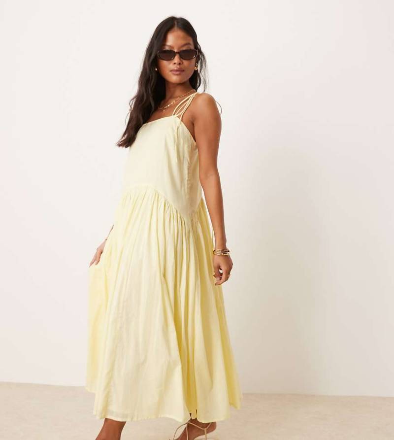 ASOS DESIGN Petite - Maxikleid in Zitronengelb mit tiefer Taille von ASOS Petite