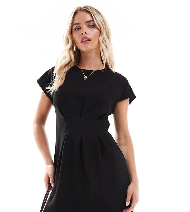 ASOS DESIGN Petite - Minikleid mit leicht geraffter Taille in Schwarz von ASOS Petite