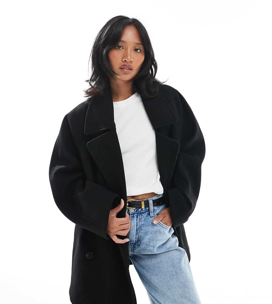 ASOS DESIGN Petite - Mittellange Oversize-Cabanjacke in Schwarz von ASOS Petite