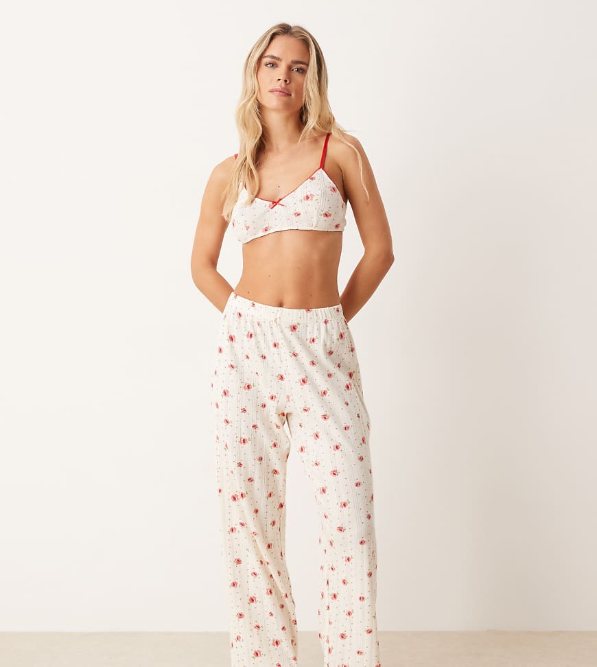 ASOS DESIGN Petite - Mix & Match - Pyjama-Hose aus Lochstrick mit Blümchenmuster-Weiß von ASOS Petite