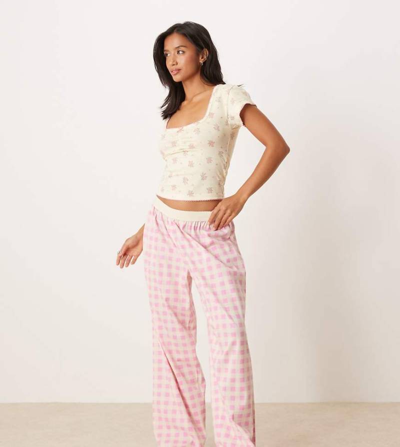 ASOS DESIGN Petite - Mix & Match - Pyjama-Hose mit freiliegendem Taillenbund und rosa Vichy-Karomuster-Bunt von ASOS Petite
