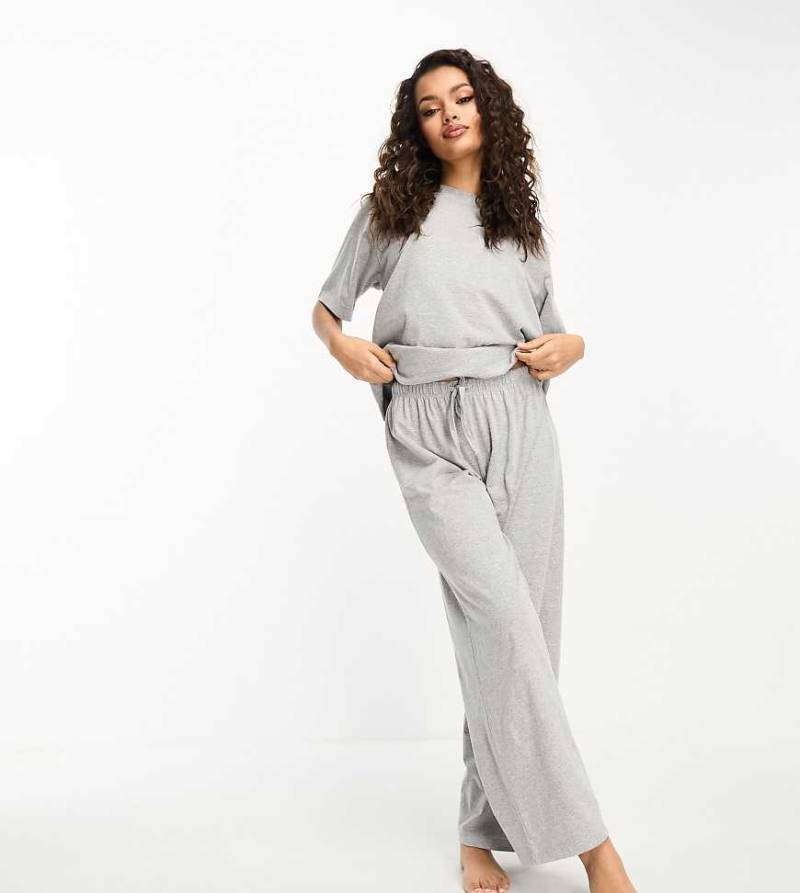 ASOS DESIGN Petite - Mix & Match - Pyjamahose aus Baumwolle in meliertem Grau von ASOS Petite