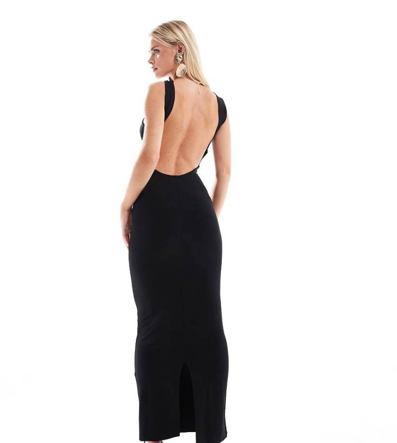 ASOS DESIGN Petite - Neckholder-Maxikleid in Schwarz mit tiefem Rückenausschnitt von ASOS Petite