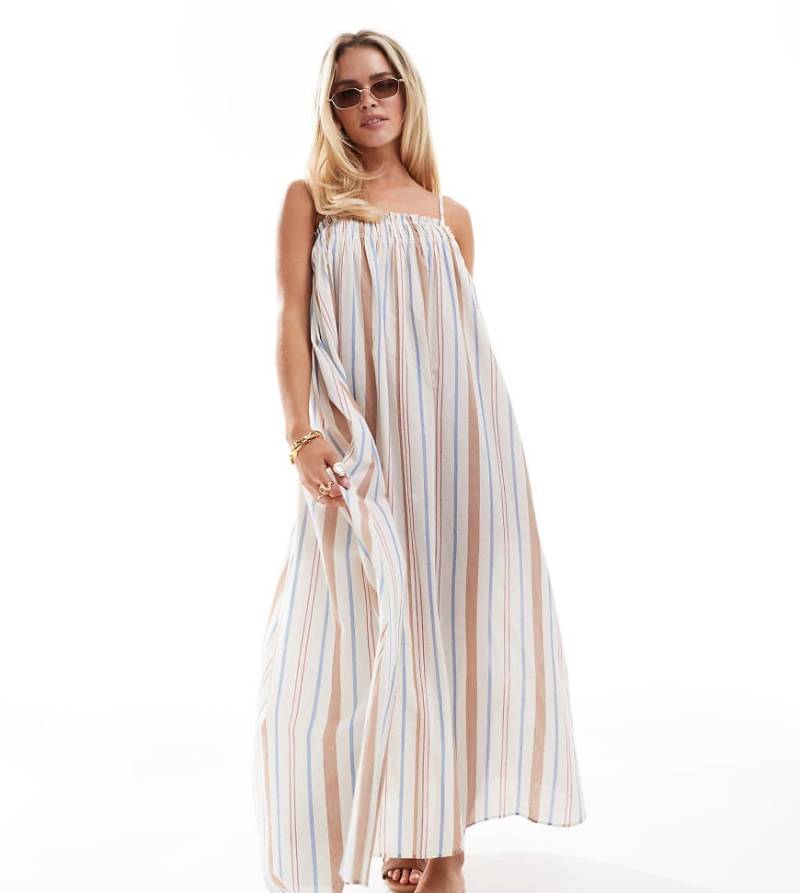 ASOS DESIGN Petite - Trapezförmiges Strandkleid mit bunten Streifen von ASOS Petite