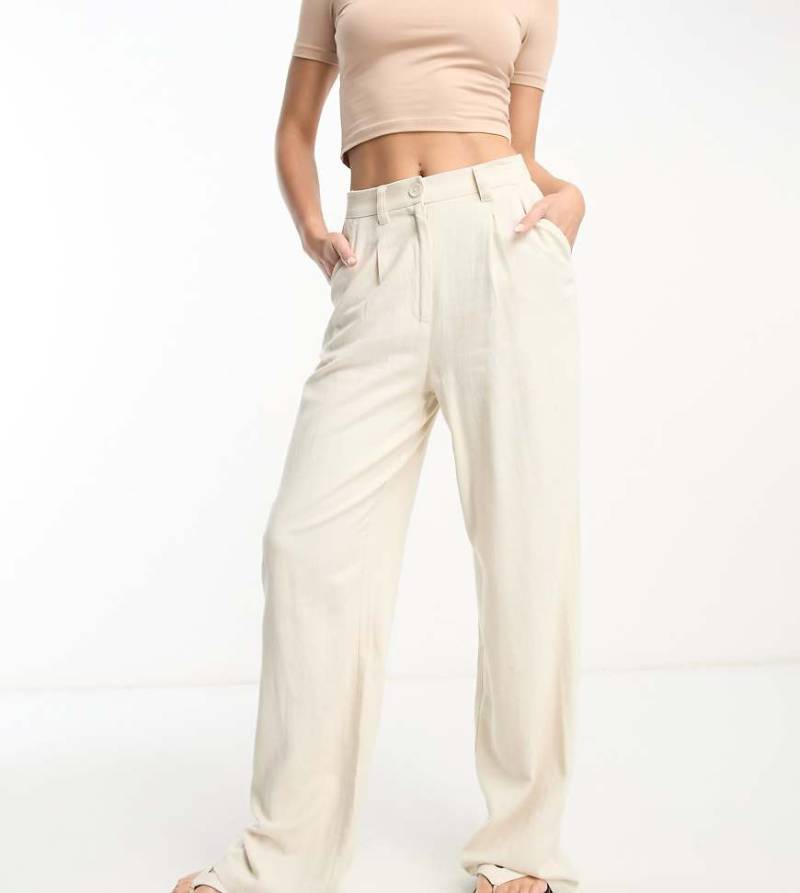 ASOS DESIGN Tall - Dad-Hose in Steinbeige mit weitem Schnitt und Leinenanteil-Neutral von ASOS Tall