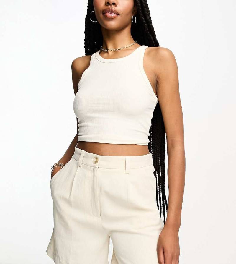 ASOS DESIGN Tall - Dad-Shorts in Steinbeige mit Leinenanteil-Neutral von ASOS Tall