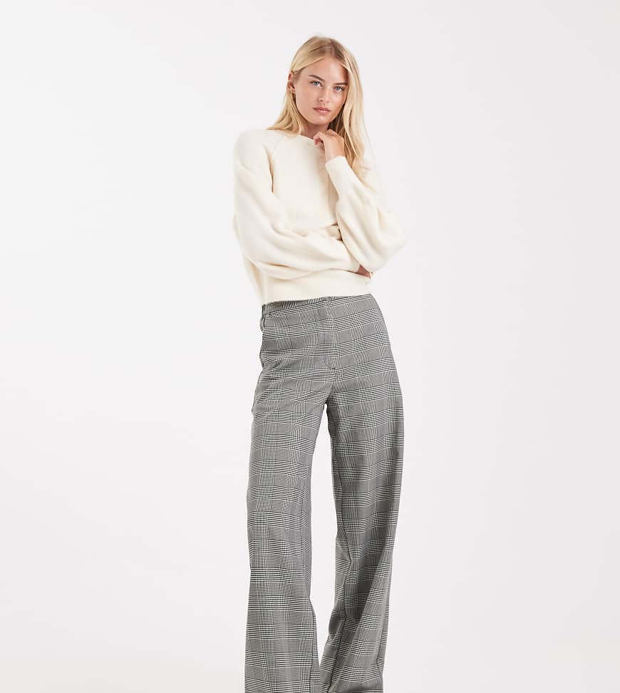 ASOS DESIGN Tall - Elegante Hose mit lockerem, geradem Schnitt und Hahnentrittmuster in Schwarz-Weiß-Bunt von ASOS Tall