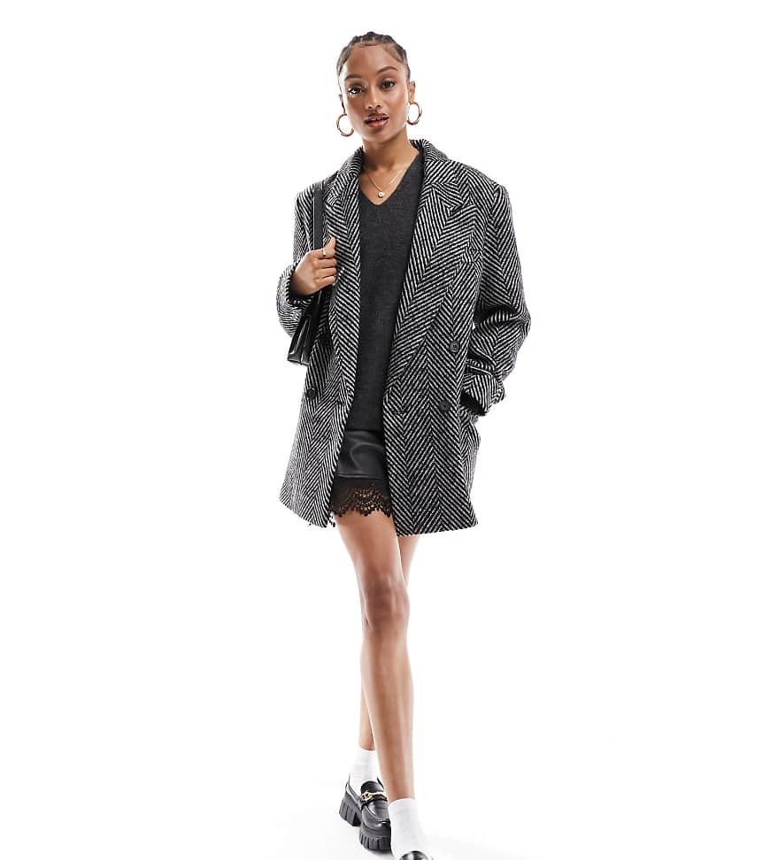 ASOS DESIGN Tall - Elegante Oversize-Jacke in Schwarz mit Fischgrätmuster von ASOS Tall