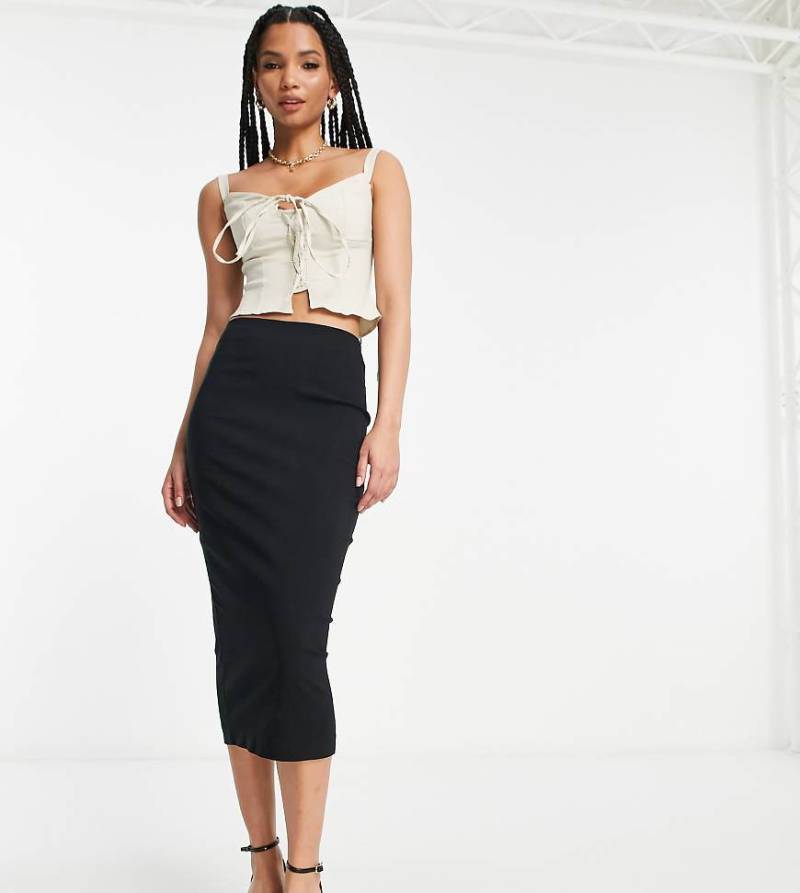 ASOS DESIGN Tall - Elegantes Midi-Bleistiftkleid in Schwarz mit hohem Bund von ASOS Tall