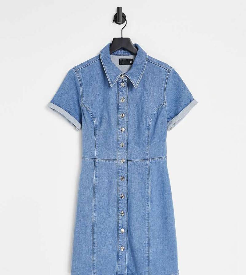 ASOS DESIGN Tall - Figurbetontes Hemdkleid aus Denim in mittlerer Waschung-Blau von ASOS Tall