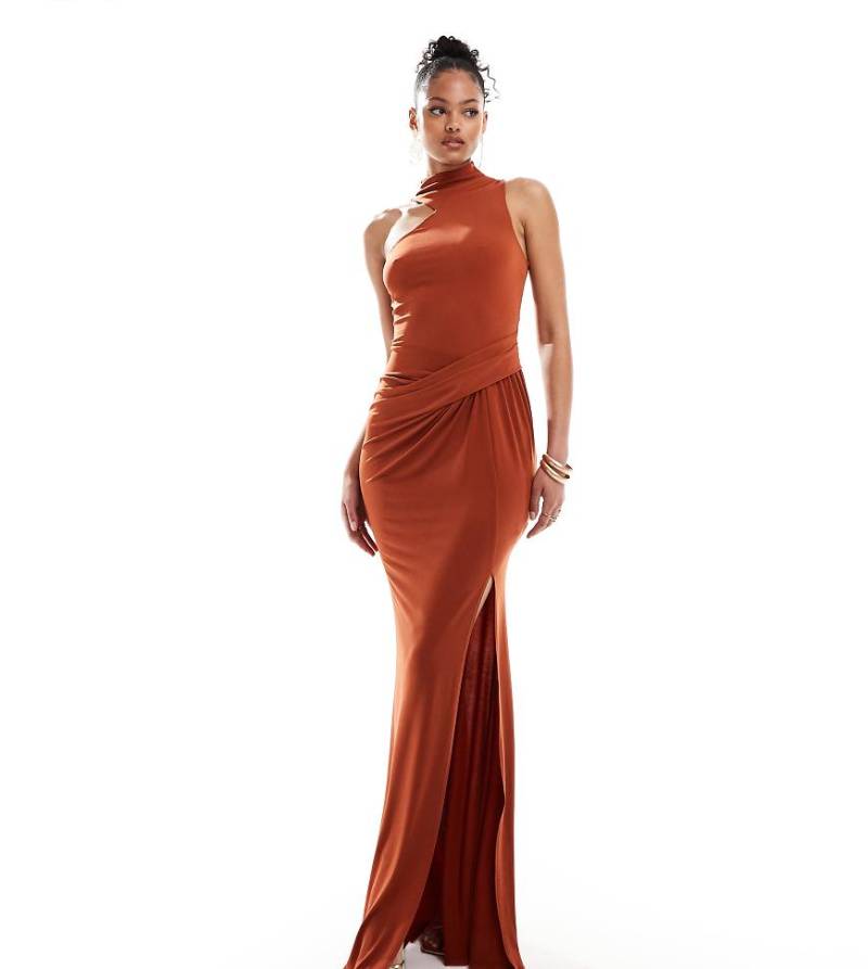 ASOS DESIGN Tall - Figurbetontes Maxikleid in Rostrot mit asymmetrischem Ausschnitt-Braun ASOS DESIGN Tall - Figurbetontes Maxikleid in Rostrot mit asymmetrischem Ausschnitt-Braun von ASOS Tall