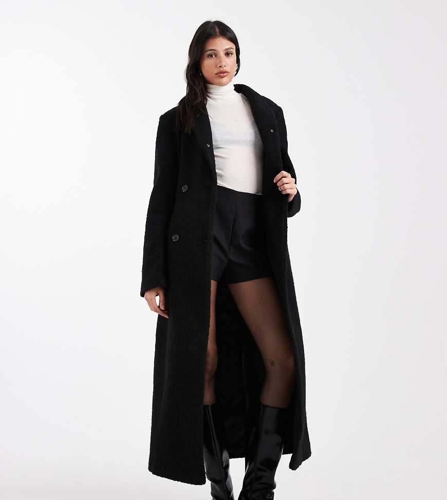 ASOS DESIGN Tall - Geformter, eleganter Mantel aus Bouclé in Schwarz mit hohem Kragen-Brown von ASOS Tall