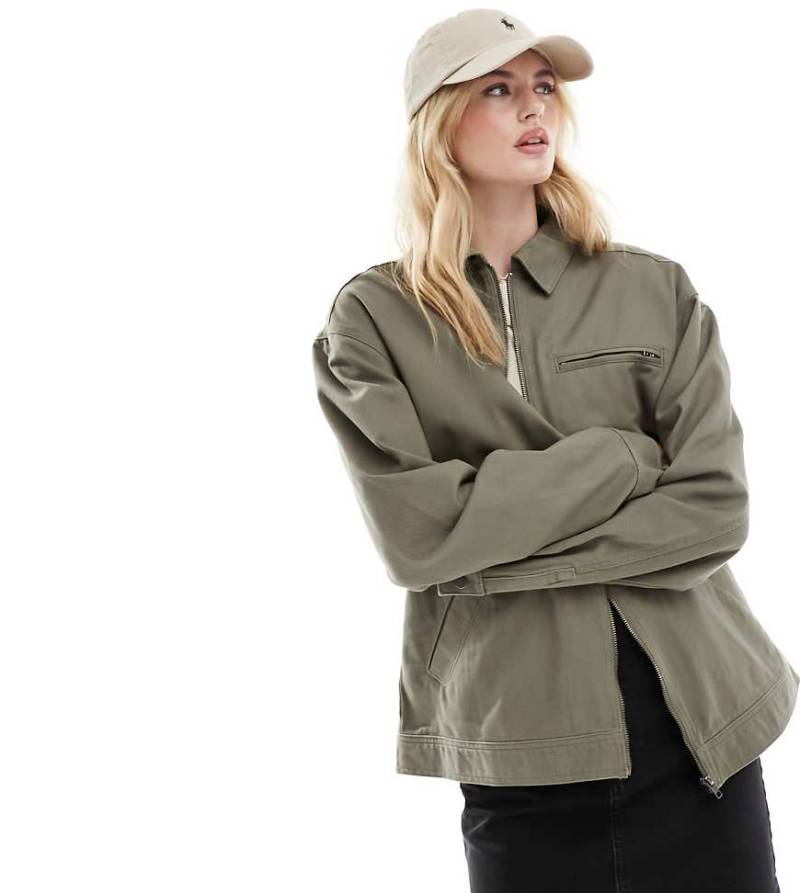 ASOS DESIGN Tall - Harrington-Hemdjacke in Khaki aus Twill-Grün von ASOS Tall