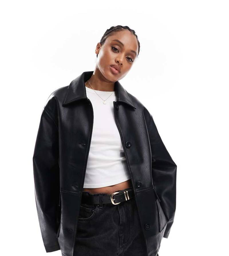 ASOS DESIGN Tall - Harrington-Jacke in schwarzer verwaschener Lederoptik von ASOS Tall