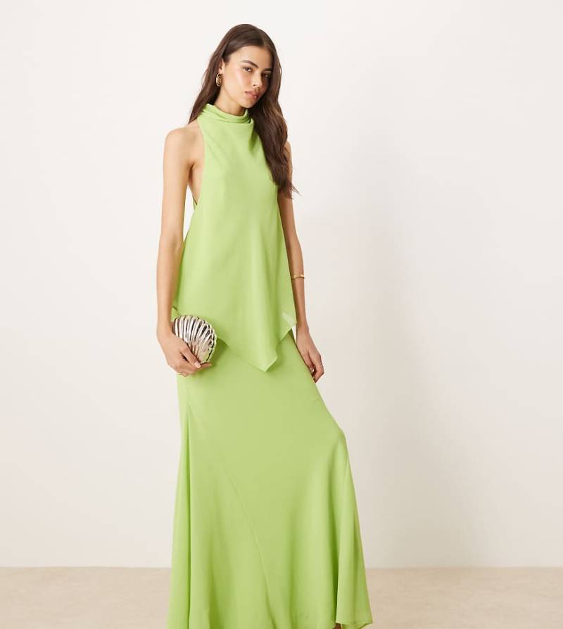 ASOS DESIGN Tall - Hochgeschlossenes, zweilagiges Chiffon-Maxikleid in Limettengrün von ASOS Tall