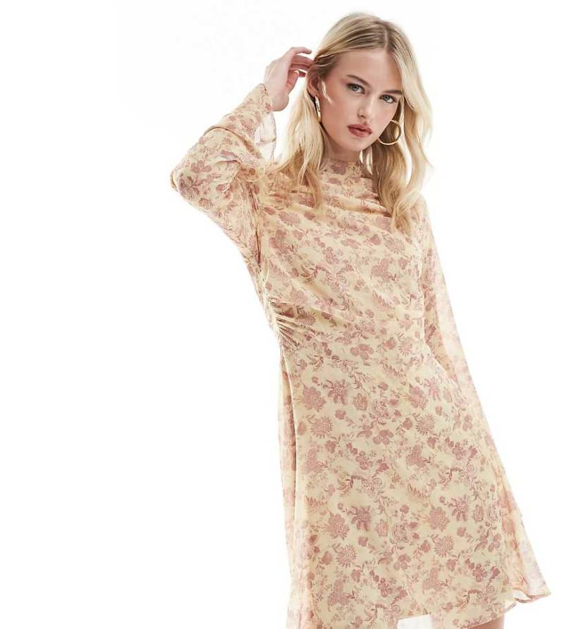 ASOS DESIGN Tall - Hochgeschlossenes kurzes Freizeitkleid in Ochsenblutrot mit Blumenmuster-Bunt von ASOS Tall