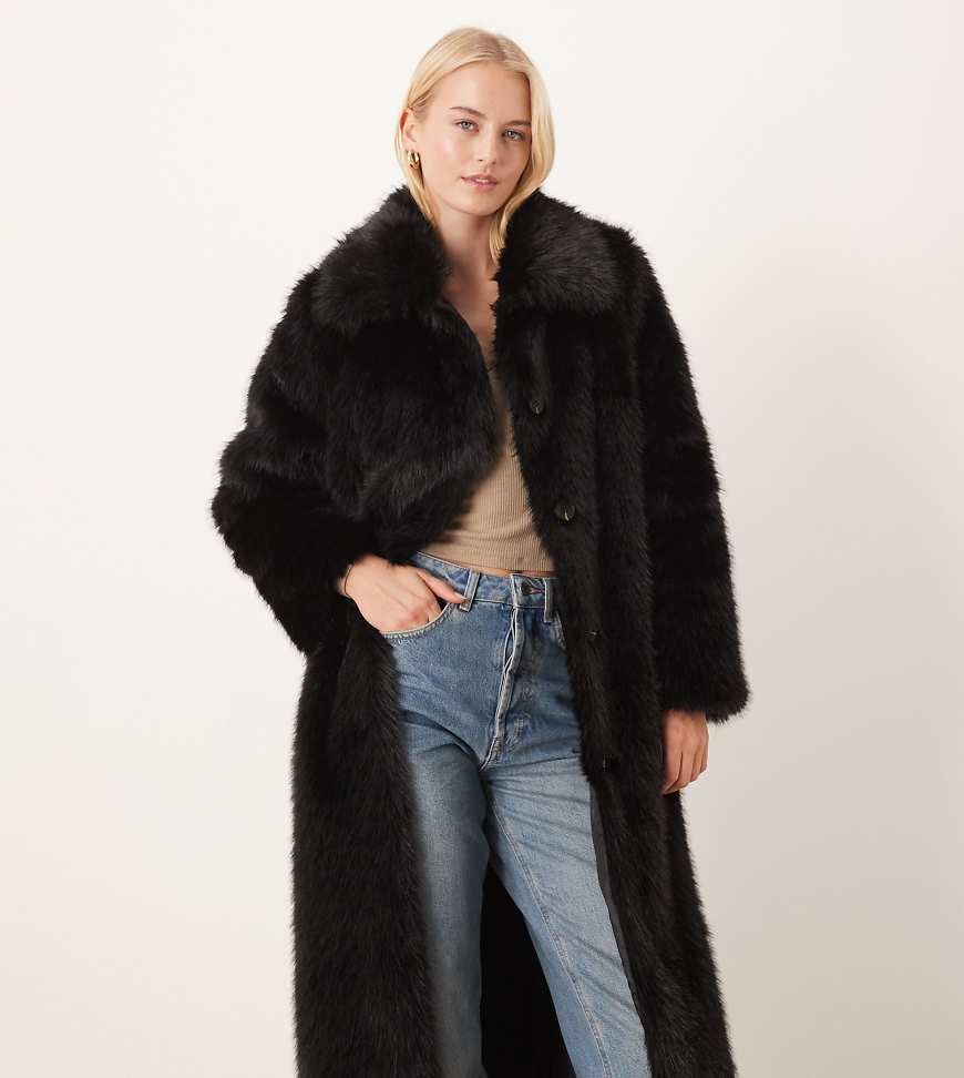 ASOS DESIGN Tall - Longline-Automantel aus Kunstpelz in Schwarz mit Blende von ASOS Tall