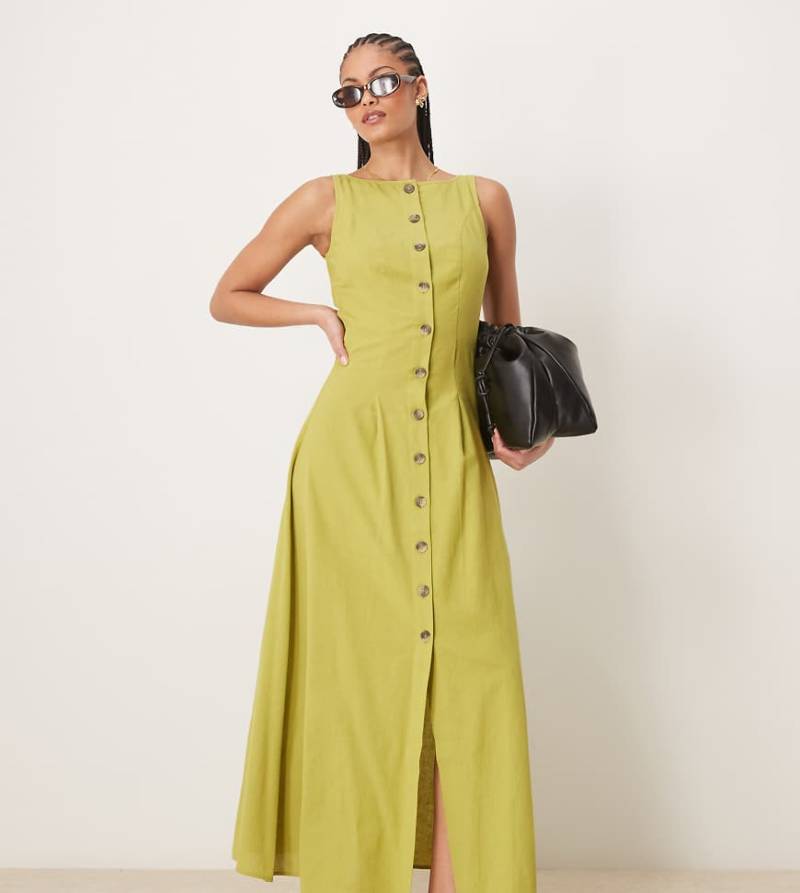 ASOS DESIGN Tall - Maxi-Westenkleid in Grün mit Knopfleiste und U-Boot-Ausschnitt von ASOS Tall
