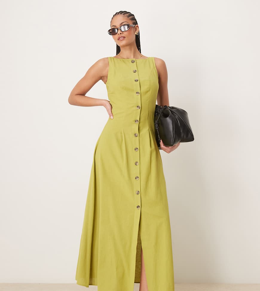 ASOS DESIGN Tall - Maxi-Westenkleid in Grün mit Knopfleiste und U-Boot-Ausschnitt von ASOS Tall