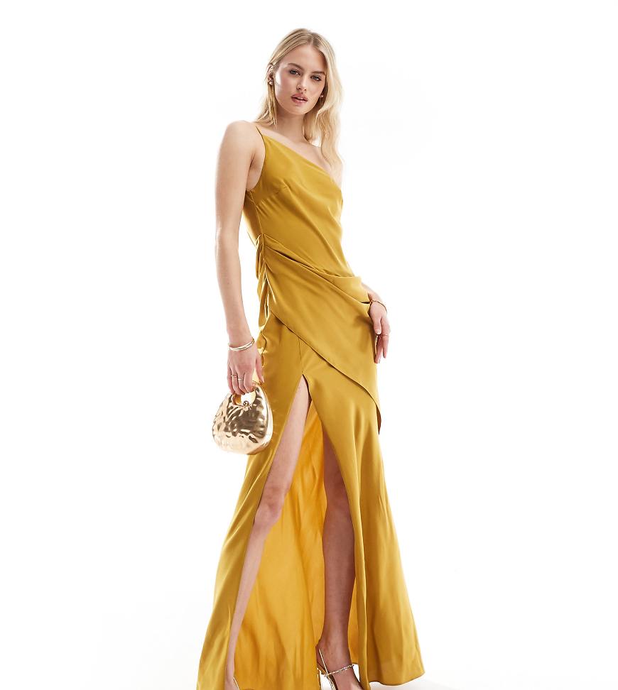 ASOS DESIGN Tall - Maxikleid in Goldtton mit One-Shoulder-Träger-Goldfarben von ASOS Tall