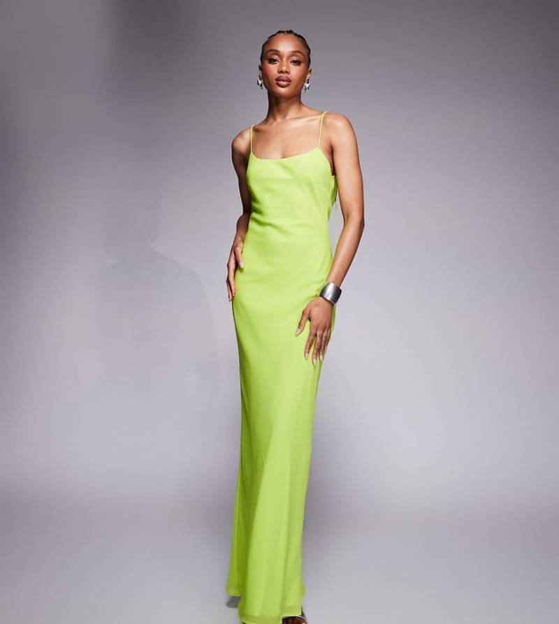 ASOS DESIGN Tall - Midi-Schlupfkleid in Limettengrün mit schmalen Trägern und Wasserfall-Rückenausschnitt von ASOS Tall