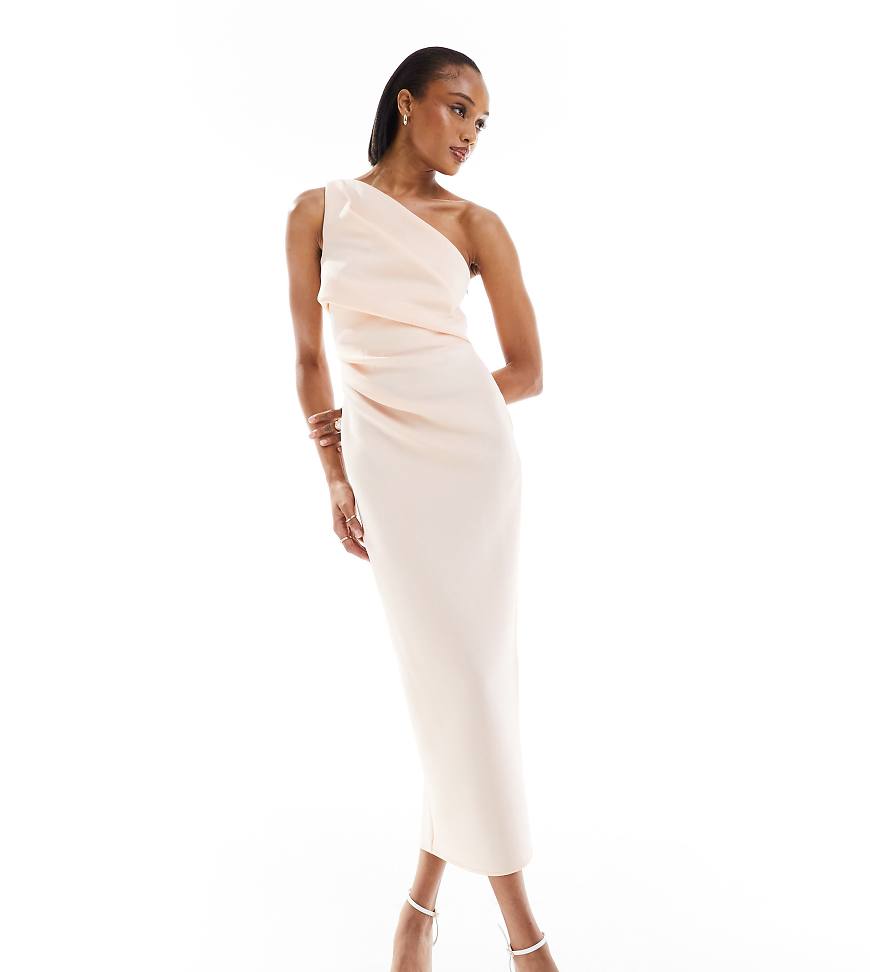 ASOS DESIGN Tall - Midikleid in Creme mit One-Shoulder-Träger und Falten-Design-Neutral von ASOS Tall