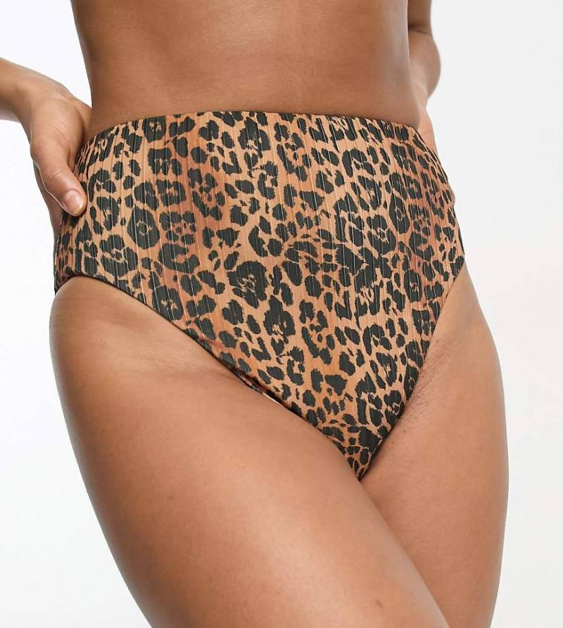 ASOS DESIGN Tall - Mix and Match - Gerippte Bikinihose mit hoher Taille und hohem Beinausschnitt in Leopardenmuster-Bunt von ASOS Tall