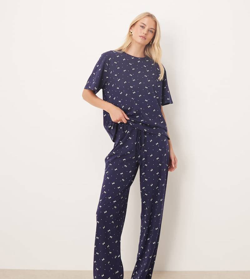 ASOS DESIGN Tall - Mix & Match - Pyjama-Hose aus Baumwolle in Marineblau mit Schleifenprint-Grün von ASOS Tall