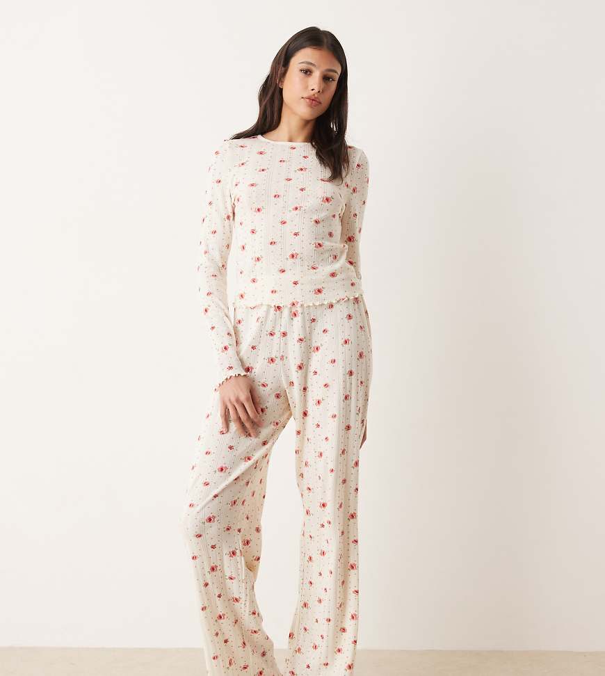 ASOS DESIGN Tall - Mix & Match - Pyjama-Hose aus Pointelle mit Blümchenmuster-Weiß von ASOS Tall