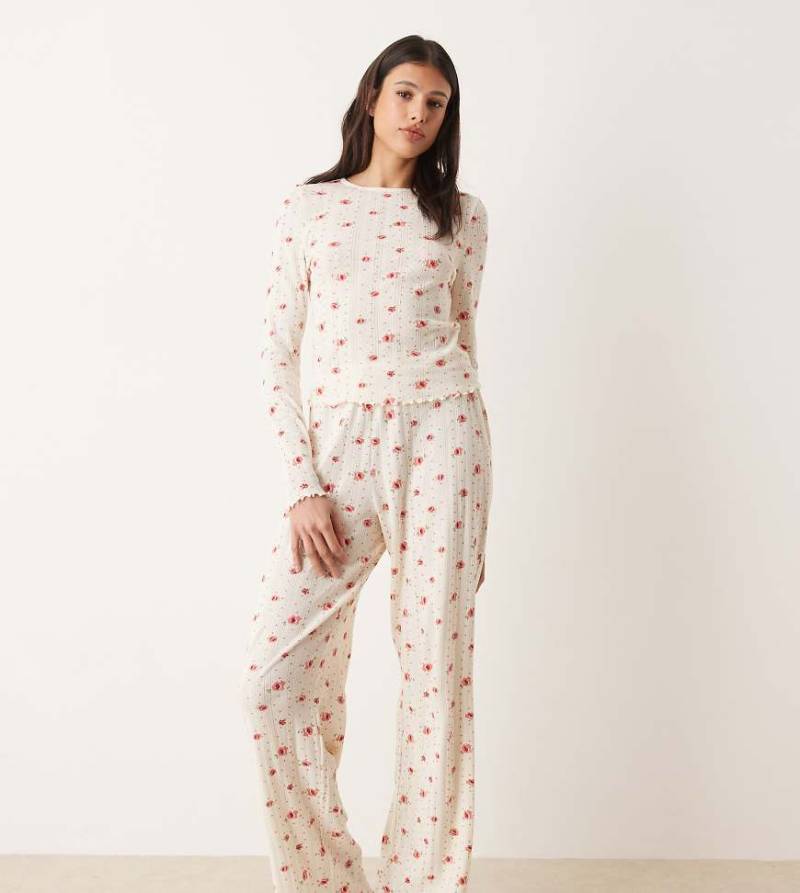 ASOS DESIGN Tall - Mix & Match - Pyjama-Hose aus Pointelle mit Blümchenmuster-Weiß von ASOS Tall