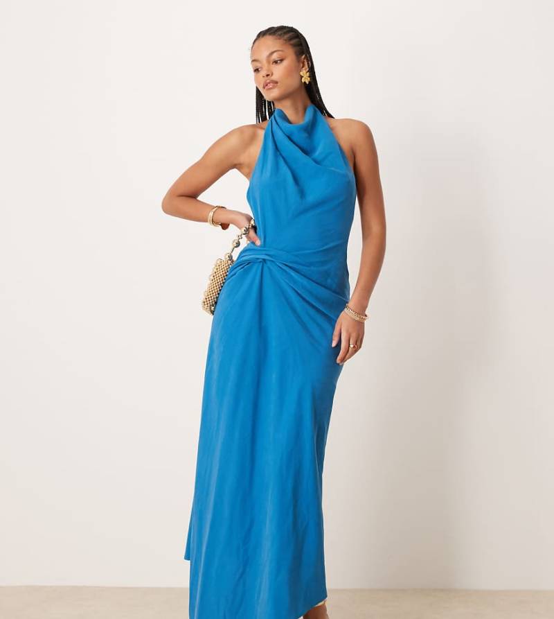 ASOS DESIGN Tall - Neckholder-Maxikleid in Kobaltblau mit drapiertem Detail von ASOS Tall