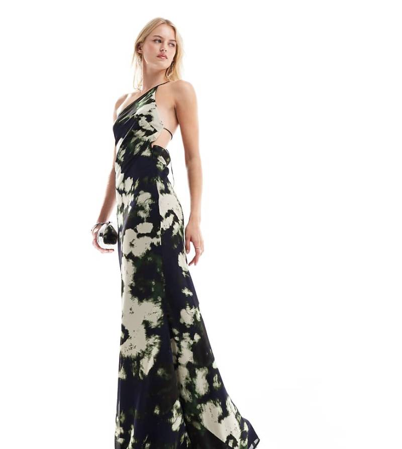 ASOS DESIGN Tall - One-Shoulder-Maxikleid in Schwarz mit abstraktem Print und Rückenausschnitt-Bunt von ASOS Tall
