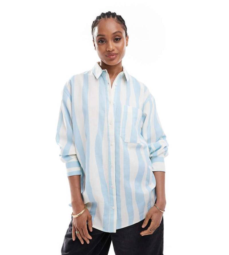 ASOS DESIGN Tall - Oversize-Hemdbluse aus Leinenmix mit verschwommenem Streifenmuster-Bunt von ASOS Tall
