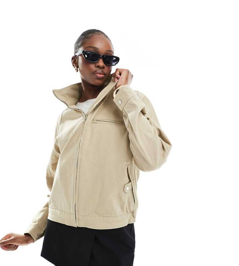 ASOS DESIGN Tall - Oversize-Jacke aus Twill in Sand mit Trichterkragen-Neutral von ASOS Tall