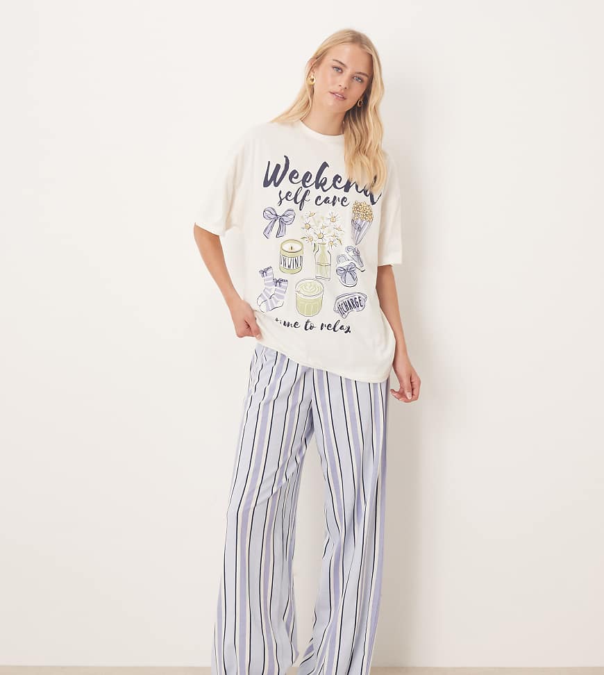 ASOS DESIGN Tall - Pyjama aus Oversize-T-Shirt mit „Weekend Self Care"-Grafikmotiv und Hose mit weitem Bein-Grün ASOS DESIGN Tall - Pyjama aus Oversize-T-Shirt mit „Weekend Self Care"-Grafikmotiv und Hose mit weitem Bein-Grün von ASOS Tall