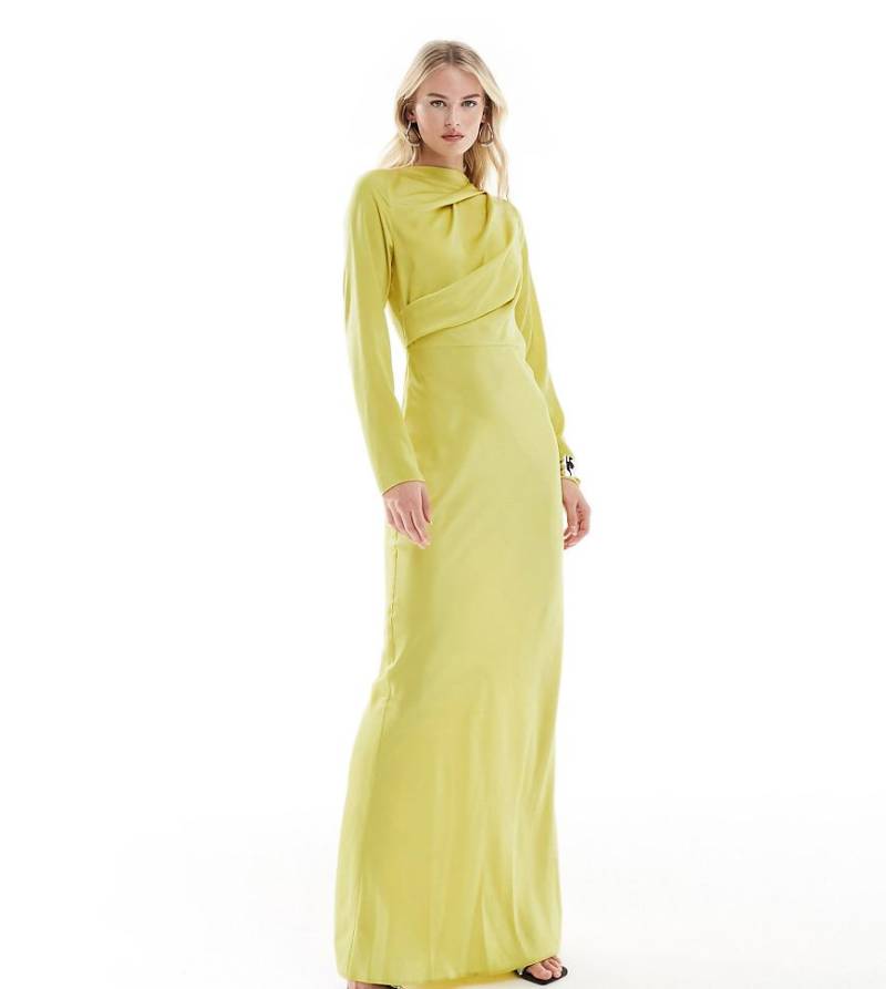 ASOS DESIGN Tall - Satin-Maxikleid in Chartreuse-Gelb mit drapiertem Oberteil-Grün von ASOS Tall