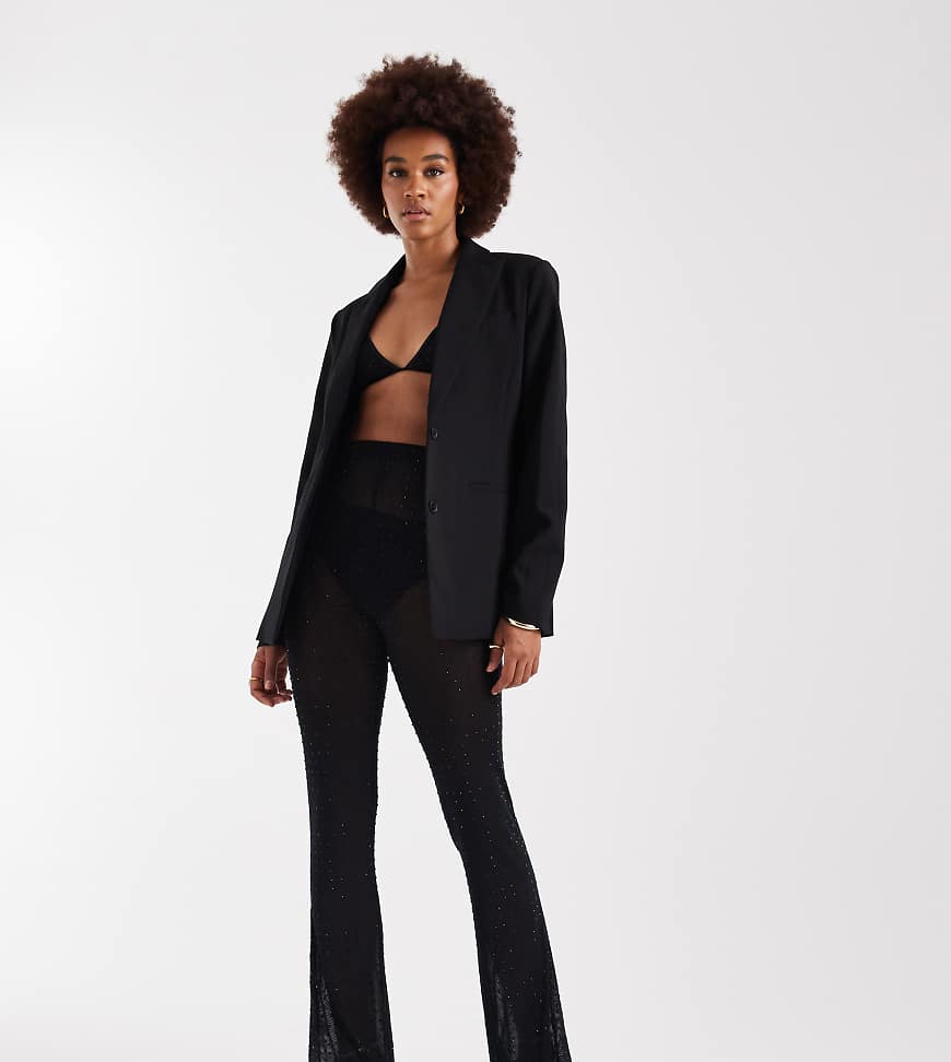 ASOS DESIGN Tall - Schlaghose aus Mesh mit Verzierung-Schwarz von ASOS Tall