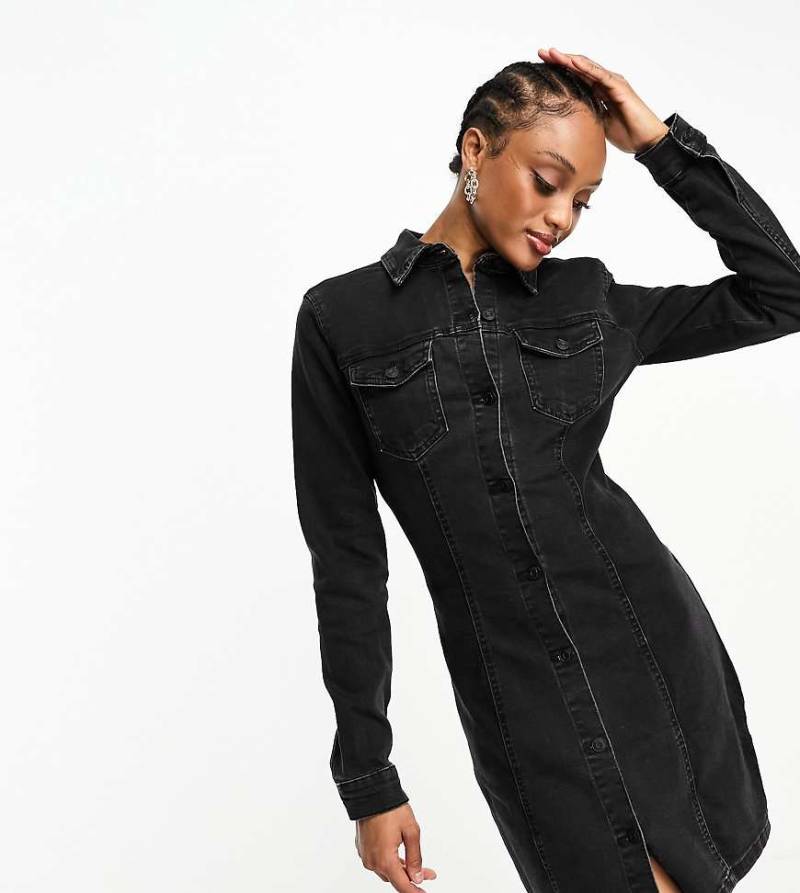 ASOS DESIGN Tall - Tailliertes Hemdblusenkleid aus schwarzem Denim von ASOS Tall