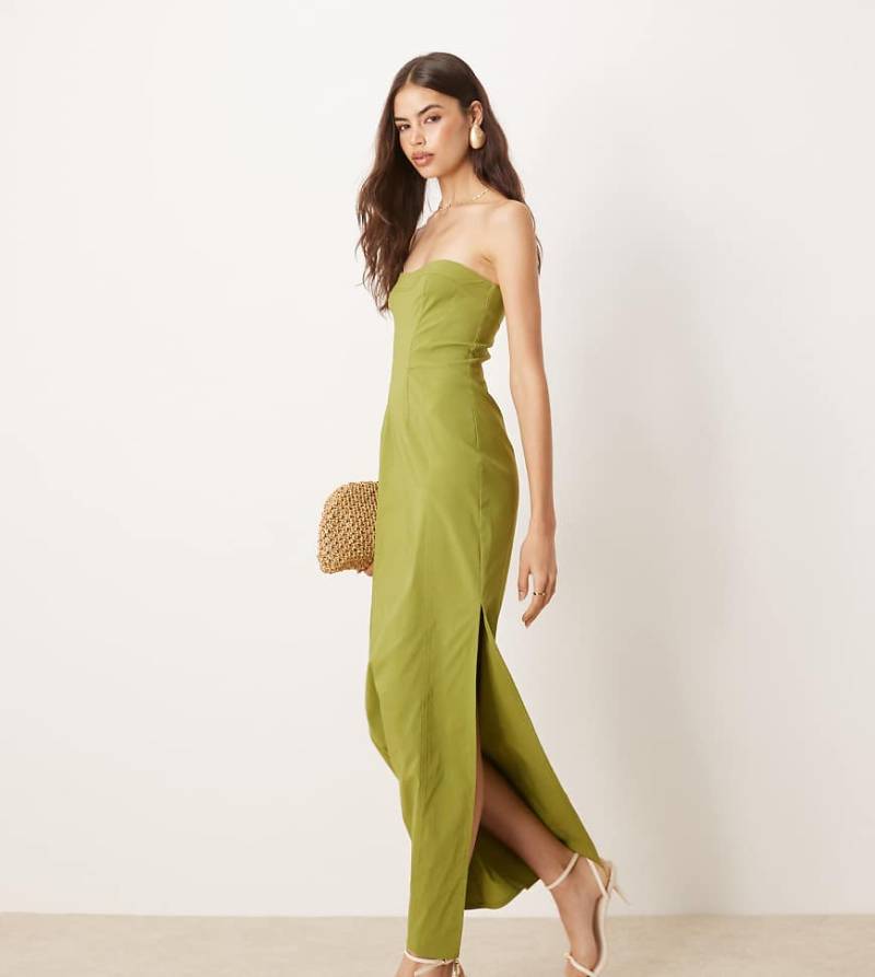ASOS DESIGN Tall - Trägerloses Midikleid aus Bengaline in Grün mit Ziernähten von ASOS Tall