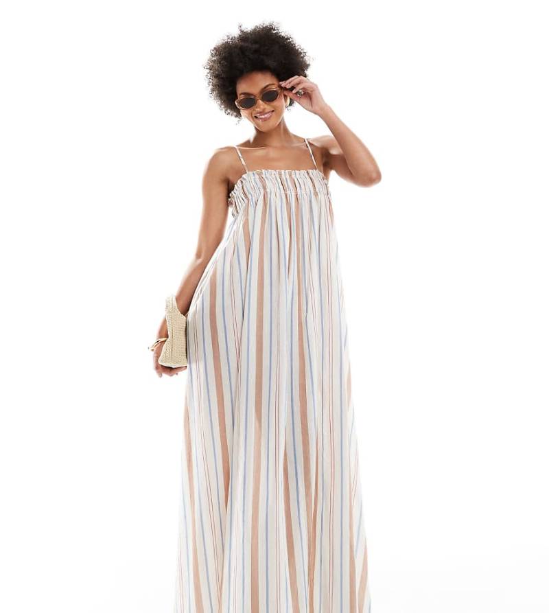 ASOS DESIGN Tall - Trapezförmiges Strandkleid mit bunten Streifen von ASOS Tall