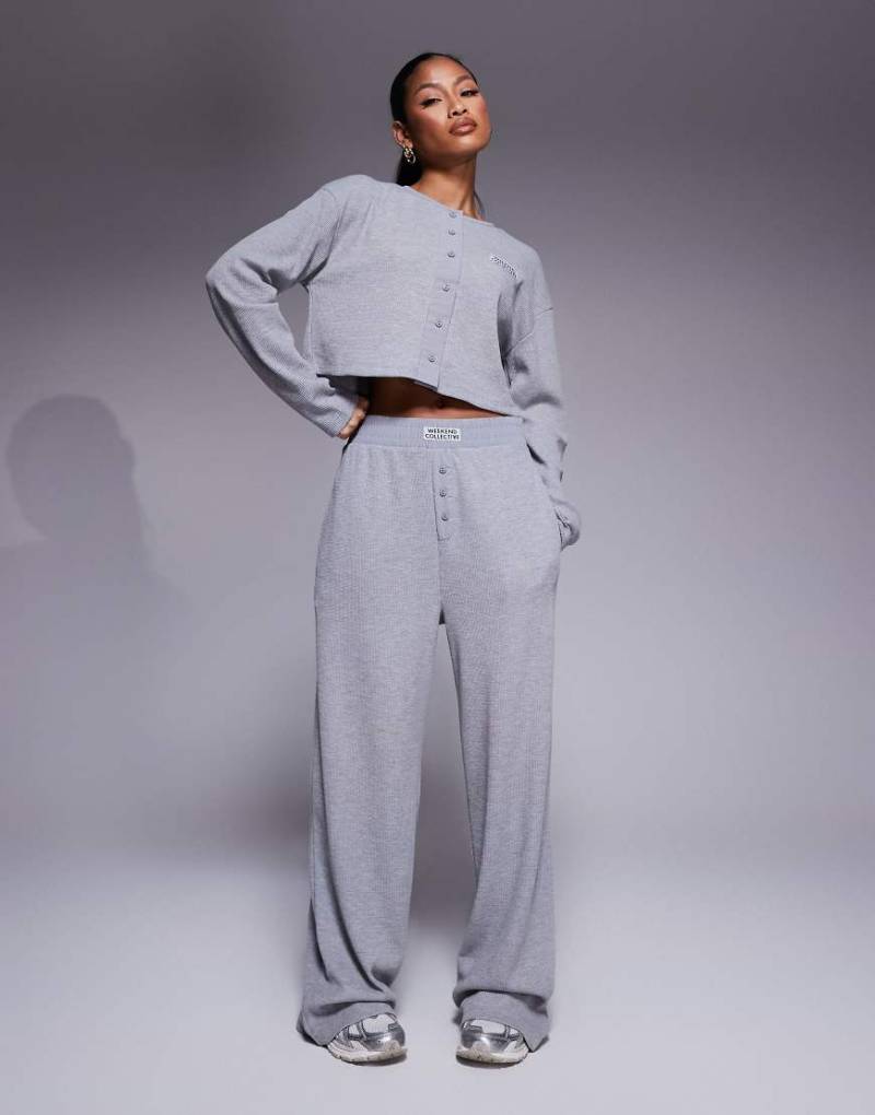 ASOS - Weekend Collective - Jogginghose in Grau meliert mit weitem Bein und Nylon-Detail, Kombiteil von ASOS Weekend Collective